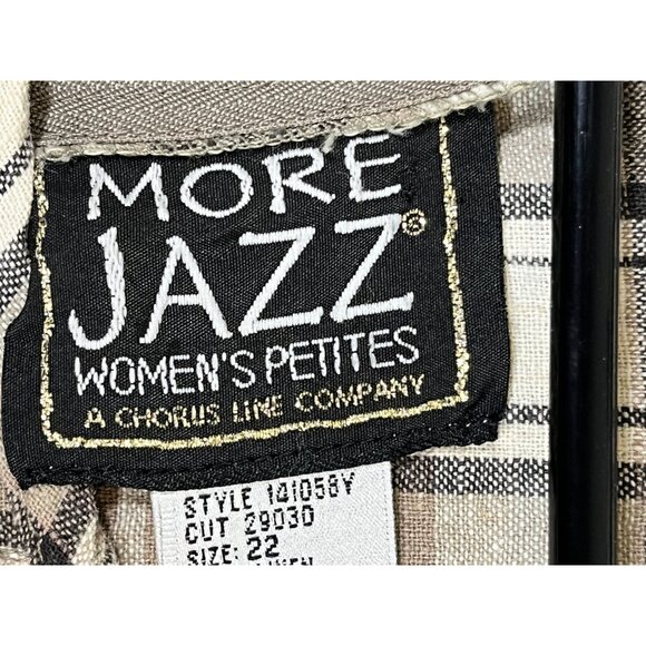 Retro Linen Plaid Dress Tan 22 Neutral Festive Holiday Classic Chic Preppy 80s - Picture 3 of 11